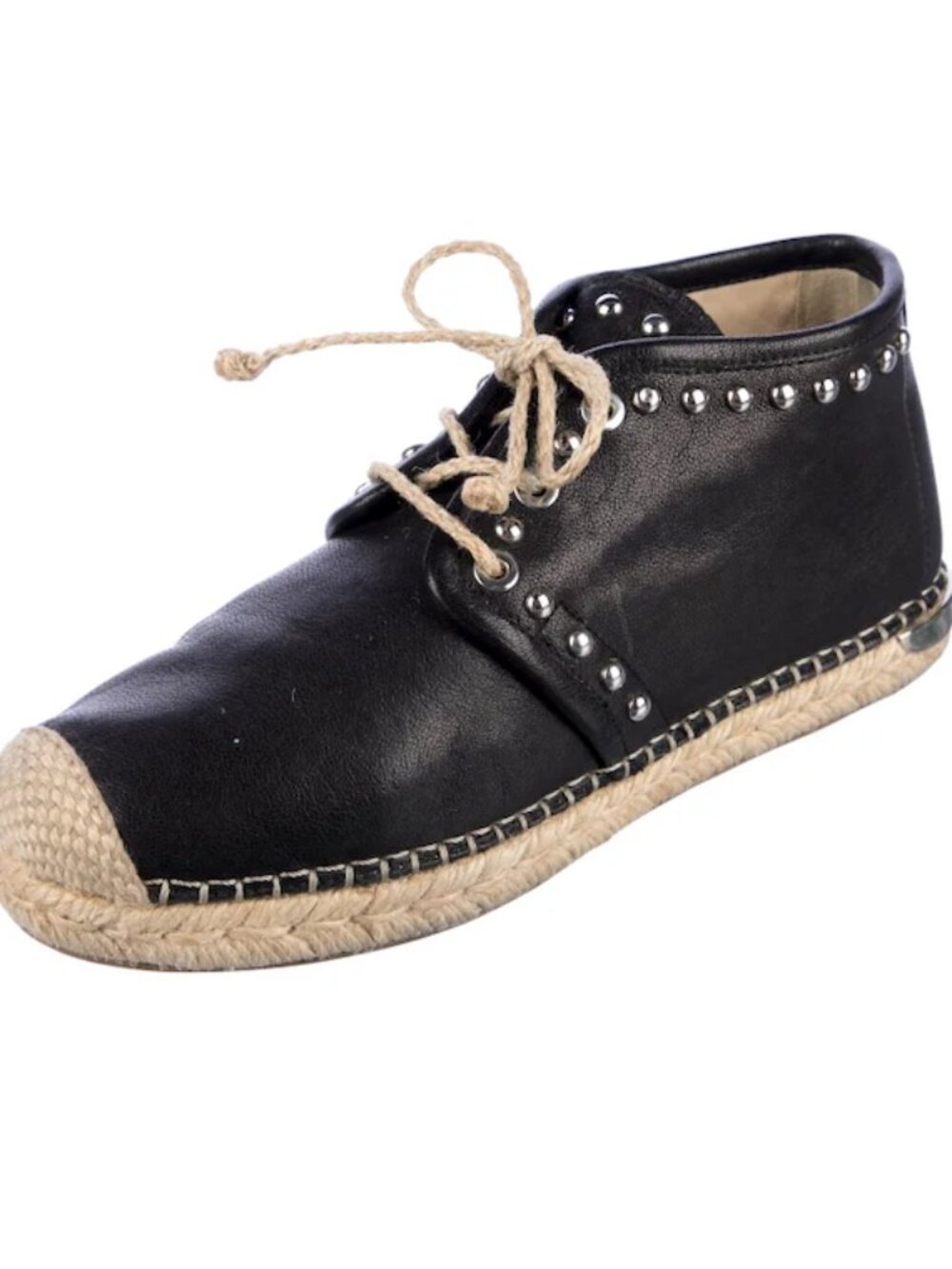 Stuart Weitzman Black Leather Studded Espadrilles Size 6